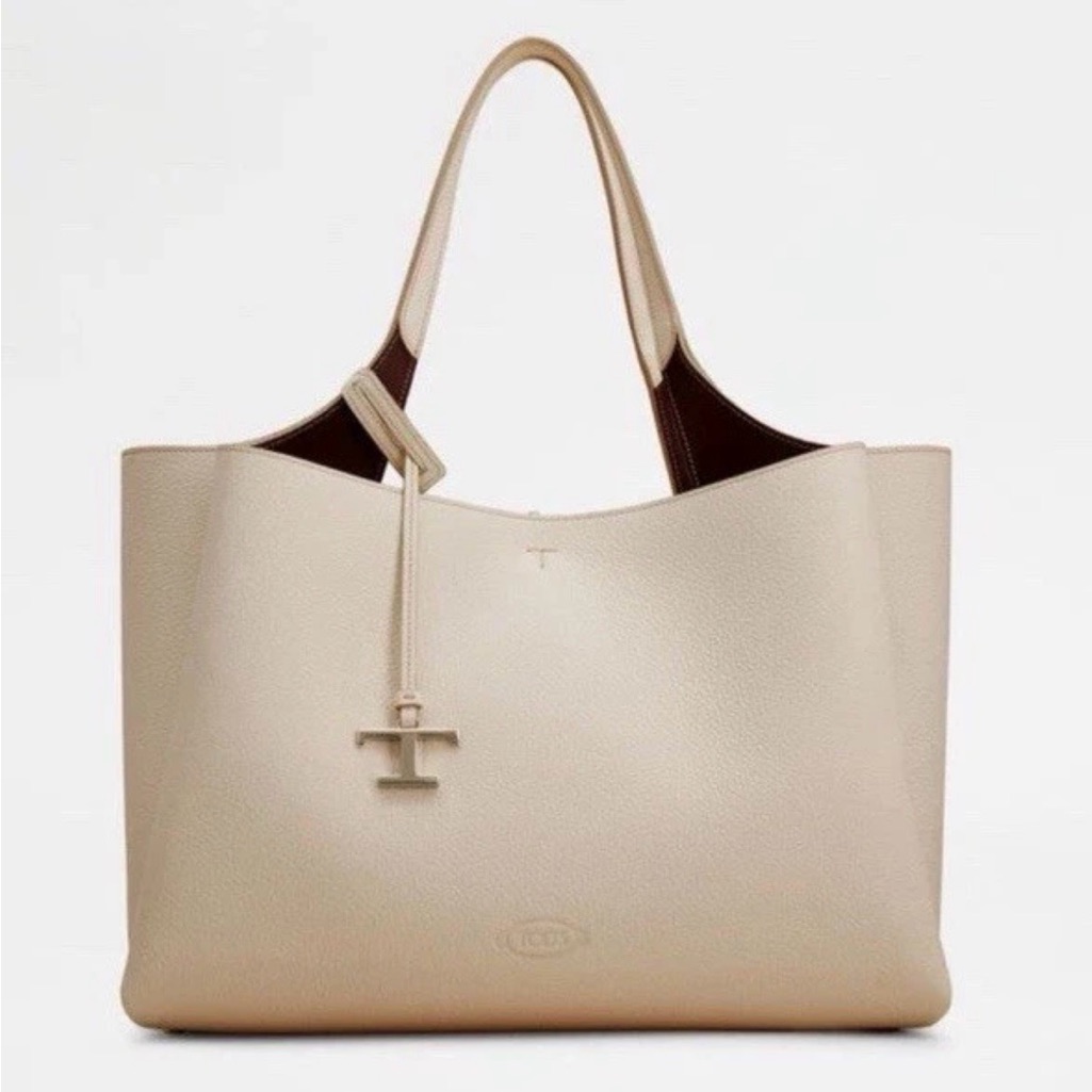 Tod's Cream Leather Tote With Contrast Interior